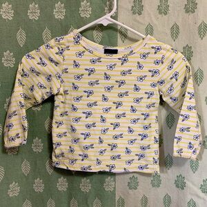 Girls Yellow and White Striped Floral Honors Long Sleeve Tee (4T)
